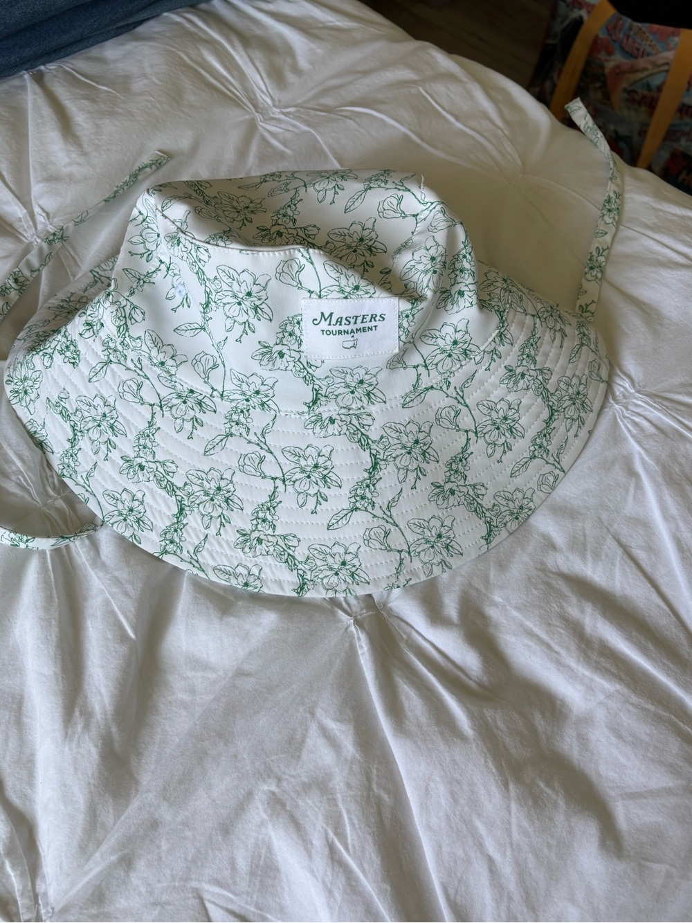 The Masters White Bucket Hat with Green Floral Print